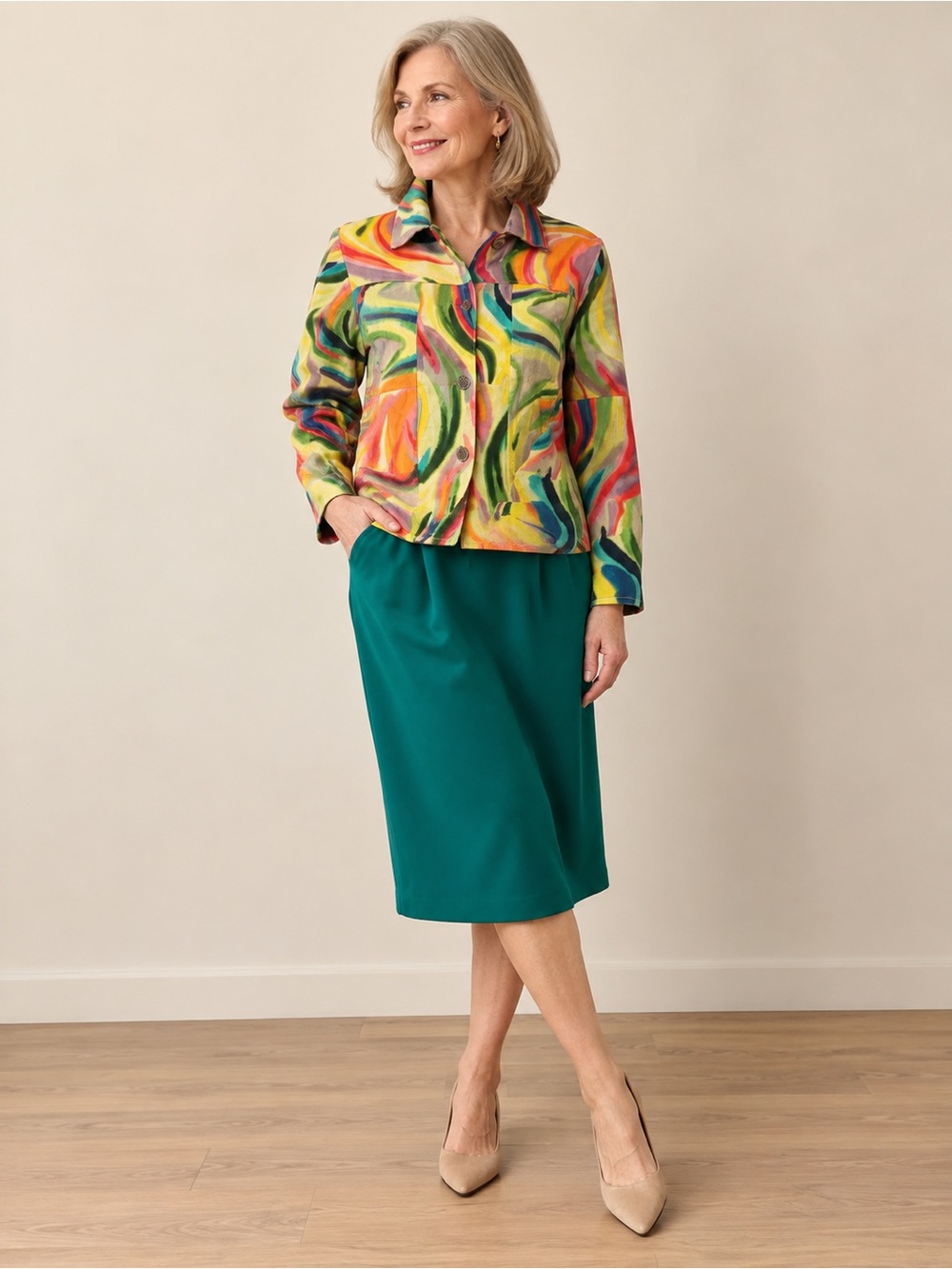 Parsley & Sage Multicolor Abstract Art Jacket Size M